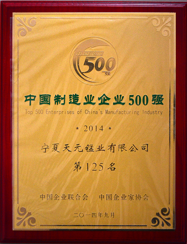中国制造业企业500强第125位 .JPG